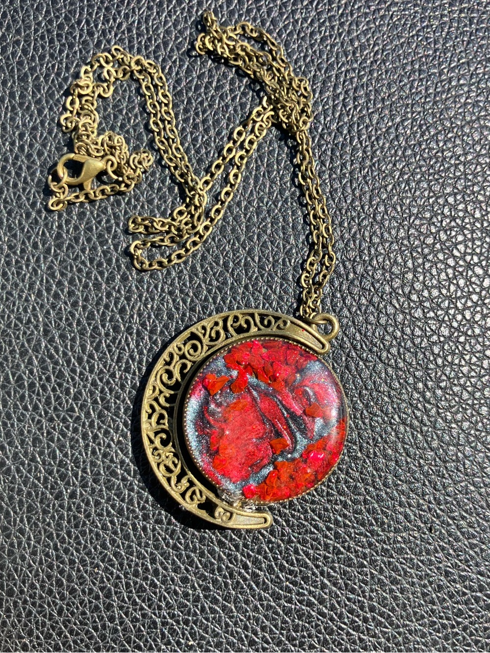 Double sided moon pendant necklace red and black